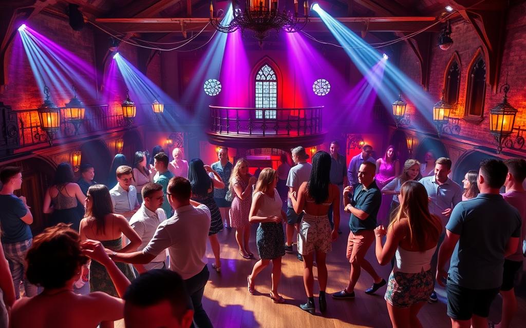 Ein Bild vom Castle Club mit tanzenden Menschen und einer lebendigen Atmosphäre