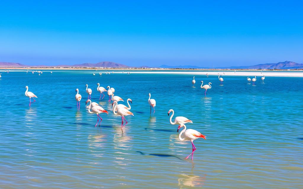Ein Bild vom Salzsee von Larnaka mit Flamingos