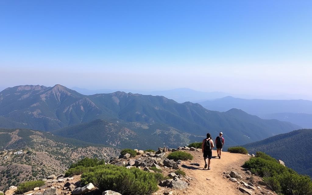 Ein Bild vom Troodos-Gebirge mit Wanderern auf einem Pfad