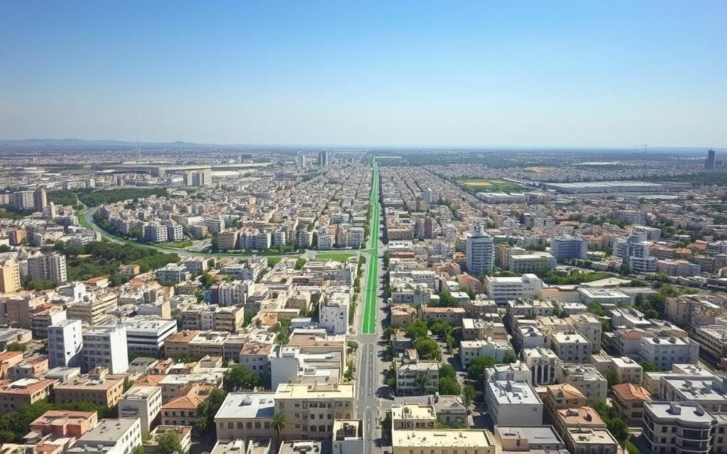 Ein Bild von Nikosia mit der "Grünen Linie" in der Mitte