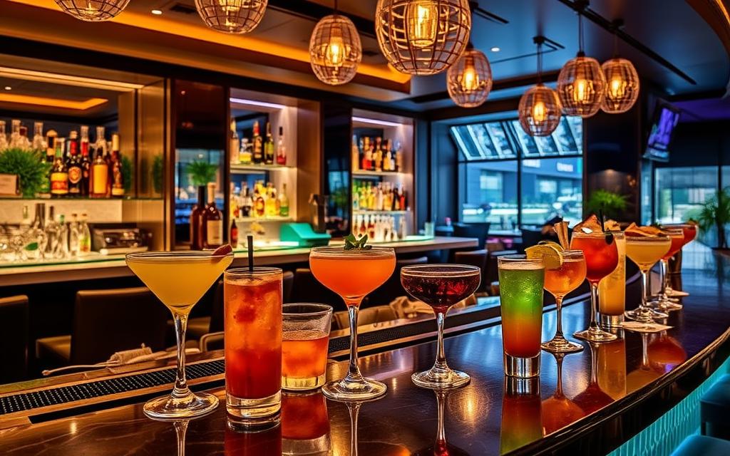 Ein Bild von der Pepper Lounge Bar mit stilvollem Dekor und Cocktails
