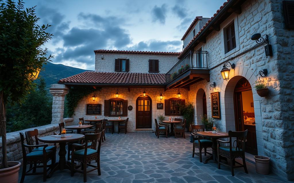 Ein Bild von der Voreas Taverna in Oroklini, das die traditionelle Architektur und die Atmosphäre des 150 Jahre alten Dorfhauses zeigt.