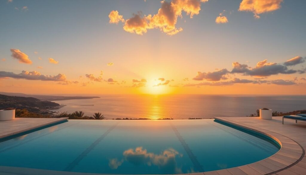 Sonnenuntergang über einer Ferienimmobilie in Zypern mit AVORA HOMES Ferienimmobilienverwaltung