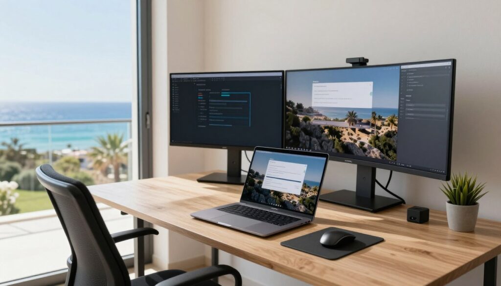Arbeitsplatz in einer Ferienimmobilie auf Zypern für digitale Nomaden