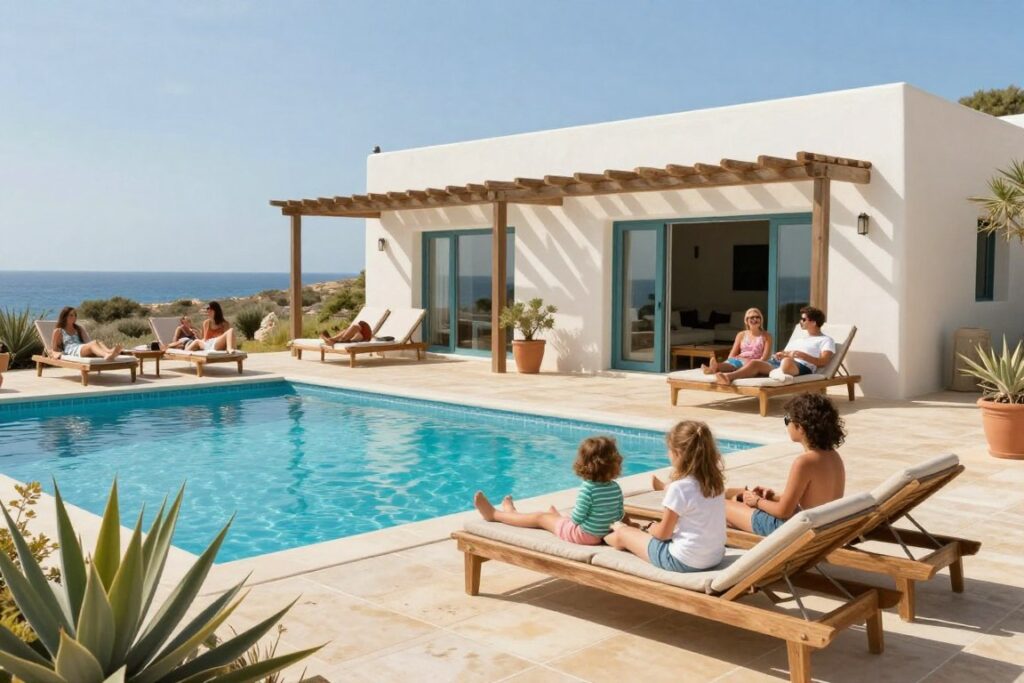 Familie genießt Urlaub in ihrer eigenen Ferienimmobilie auf Zypern