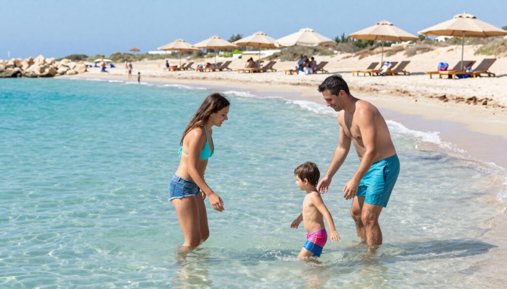 Familie genießt Zeit am Strand von Nissi Beach auf Zypern