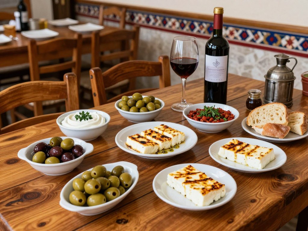 Lokale Spezialitäten in einer traditionellen Taverne nahe der Akamas Zypern Halbinsel