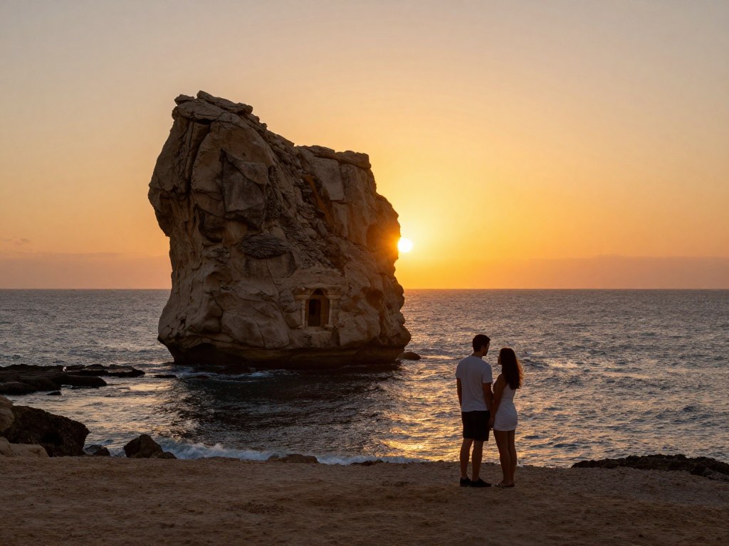 Romantischer Sonnenuntergang am Felsen der Aphrodite