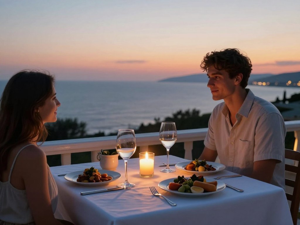 Romantisches Dinner auf der Terrasse einer Ferienimmobilie auf Zypern