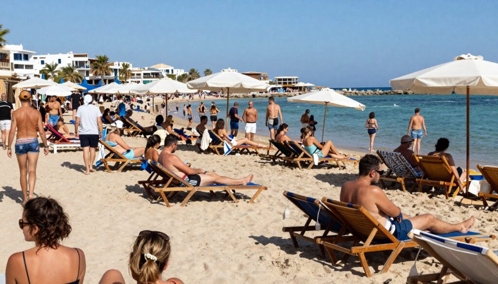 Überfüllter Strand in Ayia Napa während der Hochsaison